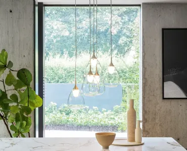 Lampada a sospensione in vetro pyrex e stelo metallico Gocce di Bonaldo