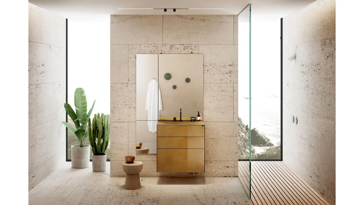 Mobile da Bagno sospeso in vetro con lavabo integrato 36e8 Bathroom 1121 di Lago