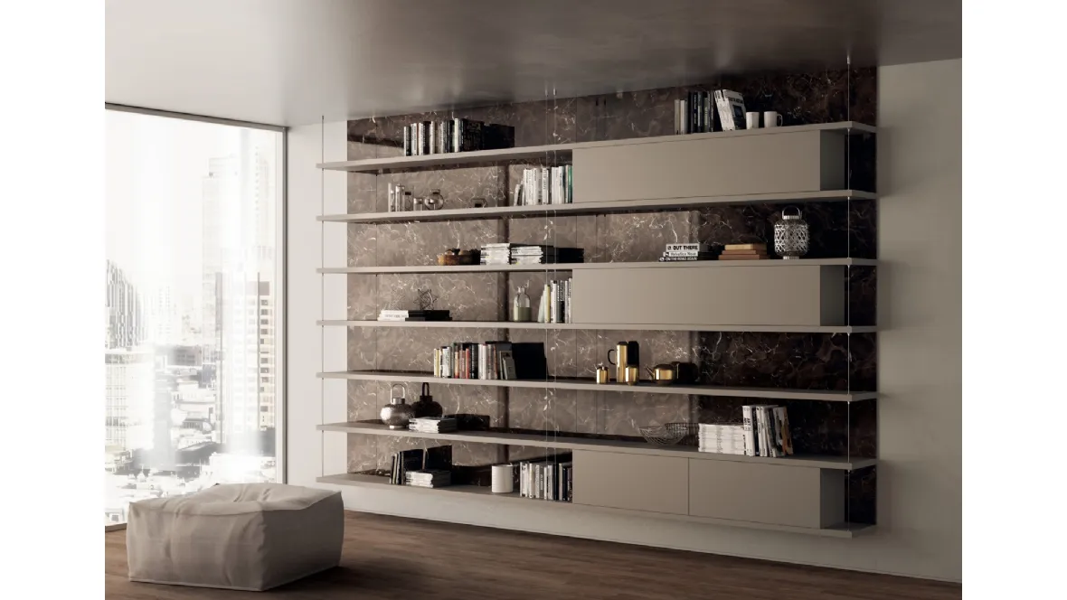 Libreria sospesa Living Exclusiva in laccato opaco Visone di Scavolini