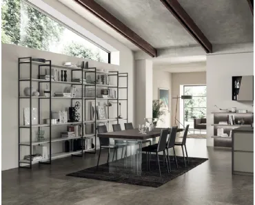 Libreria Living Liberamente sistema Metro in alluminio e decorativo Concrete Jersey di Scavolini