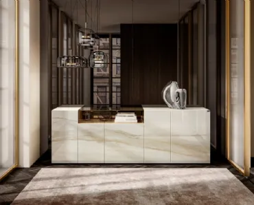 Madia 36e8 Glass 1337 in vetro con finitura marmorea Calacatta Gold di Lago