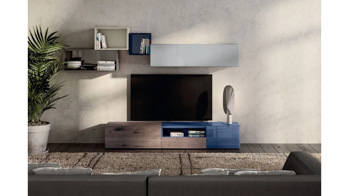 Mobile Porta Tv in rovere e vetro lucido denim 36e8 0520 di Lago