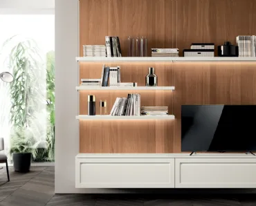 Parete Attrezzata Living Carattere in laccato opaco Bianco Prestige di Scavolini