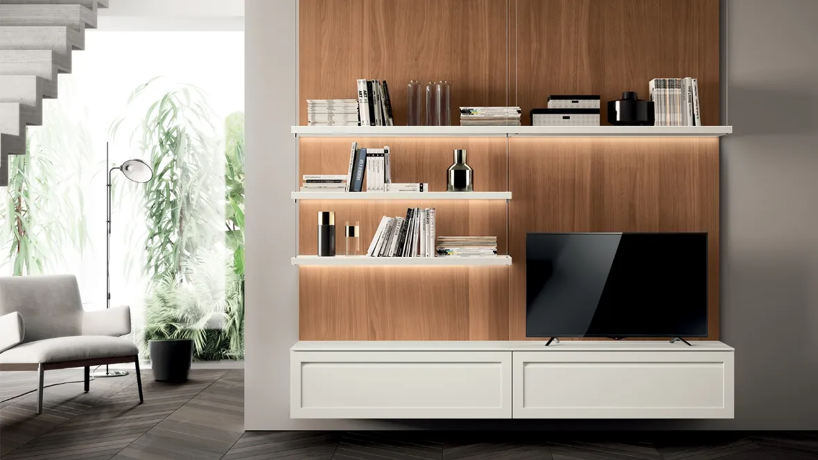 Parete Attrezzata Living Carattere in laccato opaco Bianco Prestige di Scavolini