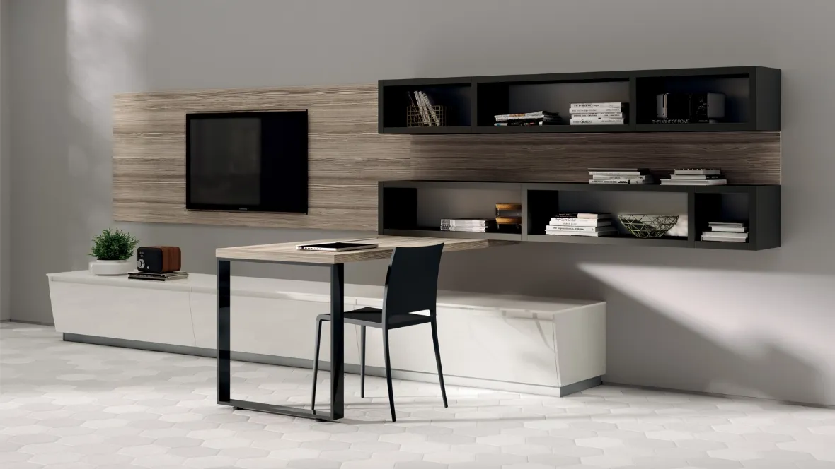 Parete Attrezzata Living Flux in decorativo Larice Zolfino e laccato di Scavolini