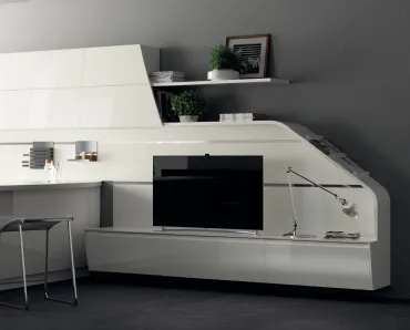 Parete Attrezzata Living Flux in Laccato lucido Bianco Prestige di Scavolini