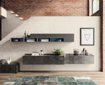 Parete Attrezzata sospesa Living Mood in decorativo Oxide Steel di Scavolini