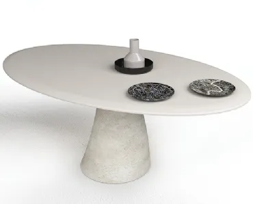 Tavolo Malone con top in legno laccato Bianco e base in cemento di Minotti Italia
