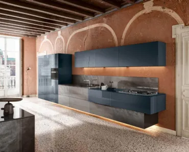 Cucina Design lineare sospesa 36e8 36e8 Metal XGlass 1093 in vetro laccato di Lago