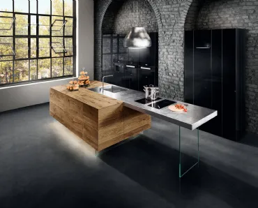 Cucina Design con isola in legno e acciaio 36e8 Wildwood 0353 di Lago