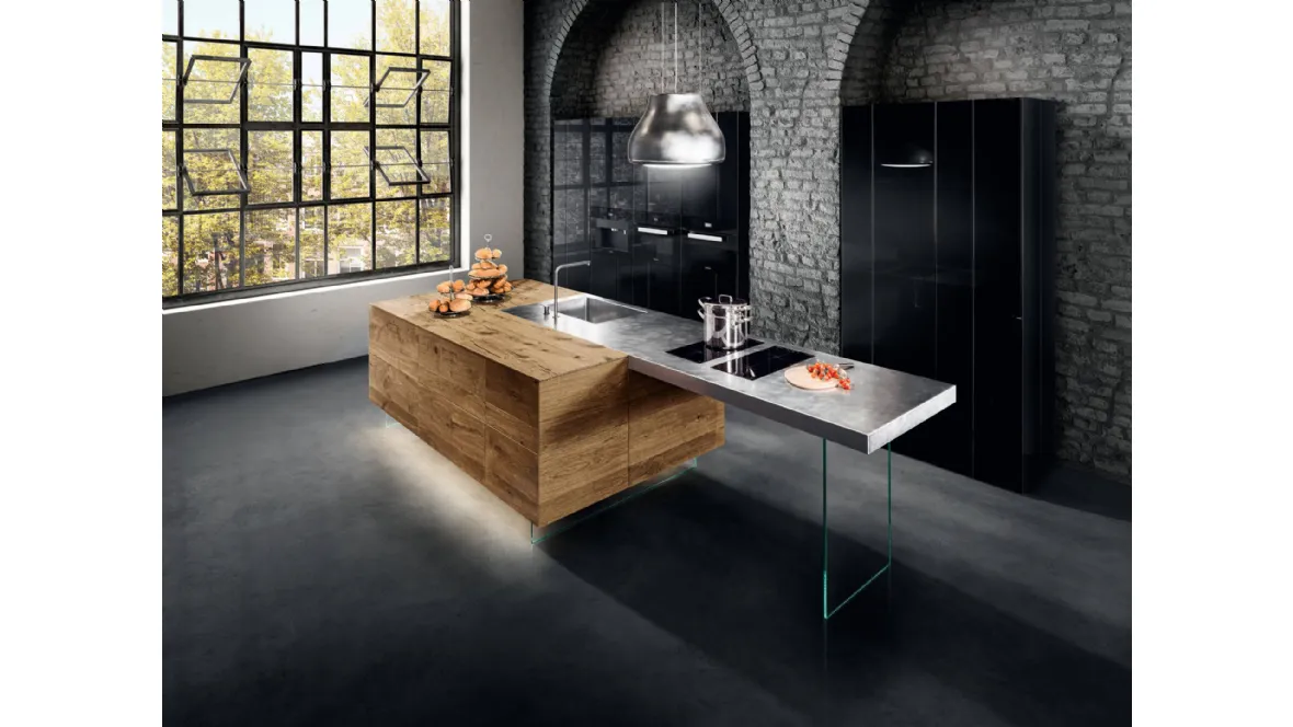 Cucina Design con isola in legno e acciaio 36e8 Wildwood 0353 di Lago