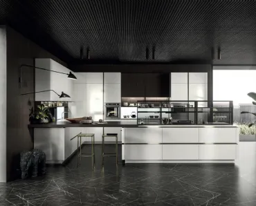 Cucina Design con penisola Link Bianco Nordic di Snaidero