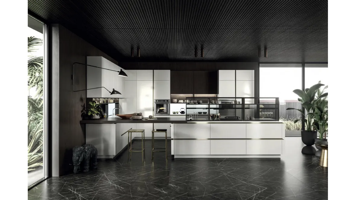 Cucina Design con penisola Link Bianco Nordic di Snaidero