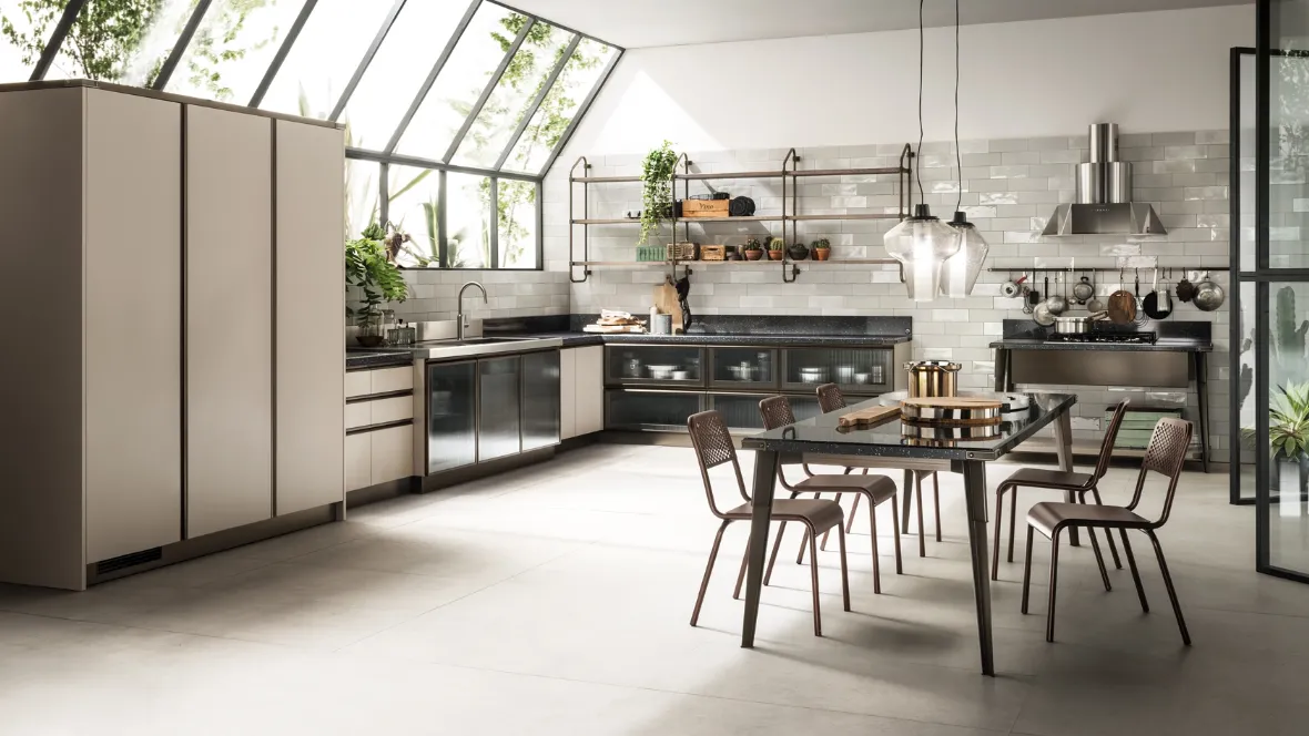 Cucina Moderna Diesel Open Workshop con Sistema modulare Stock Rack di Scavolini