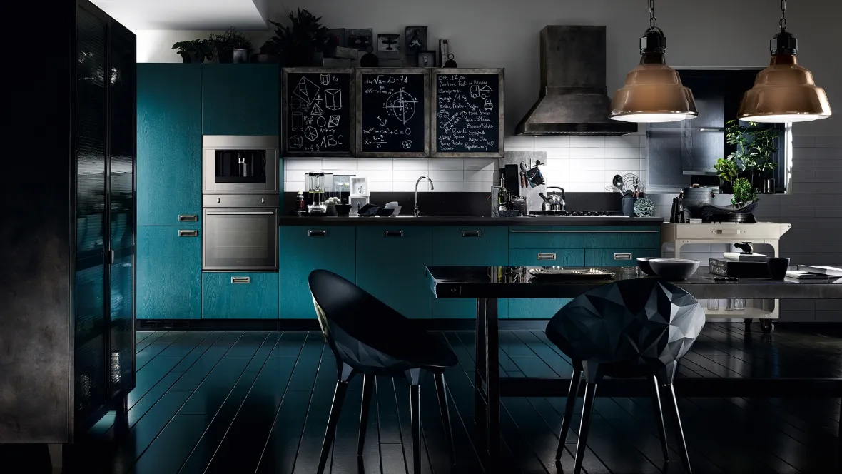 Cucina Moderna Diesel Social Kitchen in Rovere laccato Tempera Indigo di Scavolini