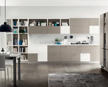 Cucina Moderna Foodshelf Grigio Selce e Bianco Puro di Scavolini