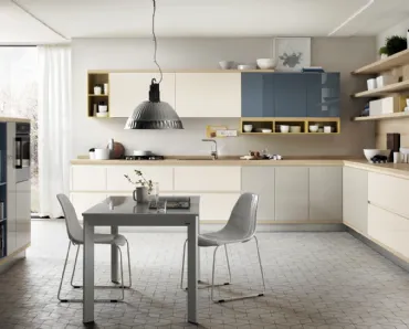 Cucina Moderna Foodshelf laccato Panna, Tortora e Blu Aviazione di Scavolini