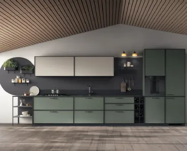 Cucina Moderna Jeometrica in decorativo Selva e Soft Beige di Scavolini