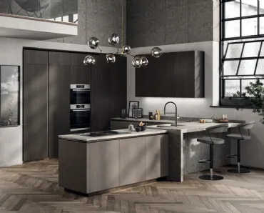 Cucina Moderna Liberamente in Biomalta Argilla Agra e Rovere Carbone di Scavolini