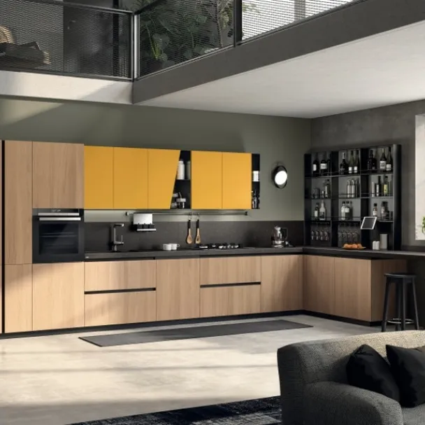 Cucina Moderna Liberamente Rovere Grano e Giallo Senape di Scavolini