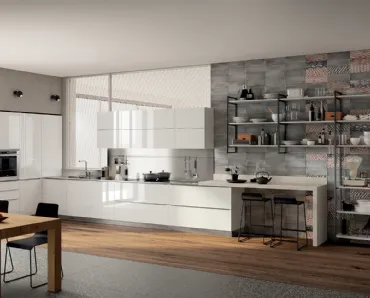 Cucina Moderna Mood in laccato lucido Bianco Prestige di Scavolini