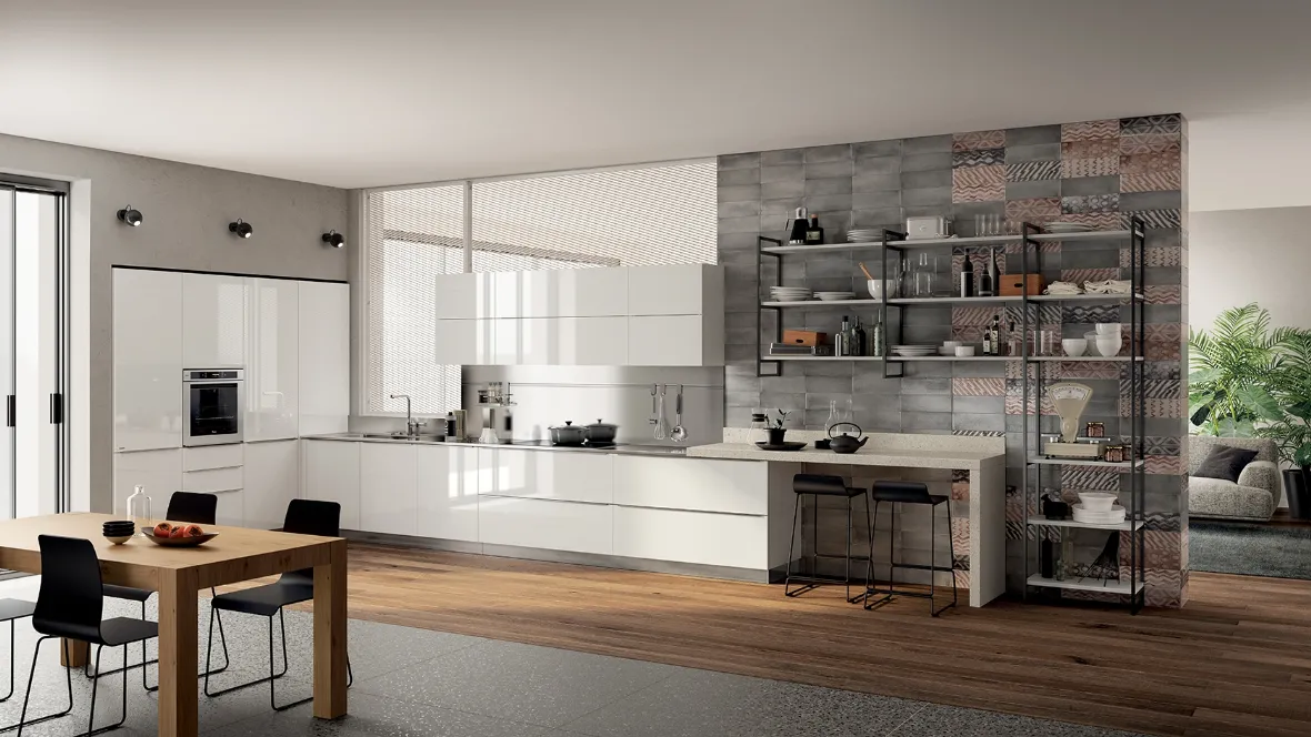 Cucina Moderna Mood in laccato lucido Bianco Prestige di Scavolini