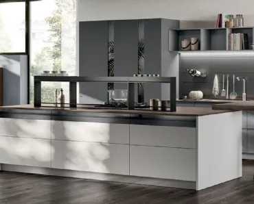 Cucina Moderna Motus in laccato Grigio Airone e Grigio Vulcano di Scavolini