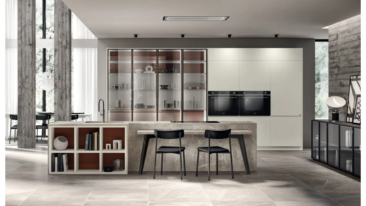 Cucina Moderna Motus in laccato opaco Bianco Prestige di Scavolini