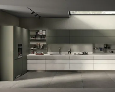 Cucina Moderna Motus in Pietra Solar e laccato opaco Verde Minerale di Scavolini