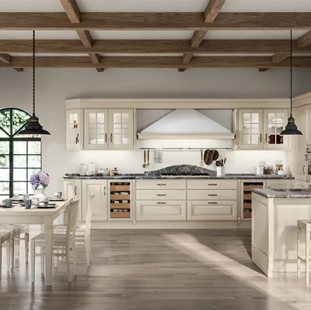 Cucina Shabby Chic angolare con penisola Baltimora in Frassino Bianco di Scavolini