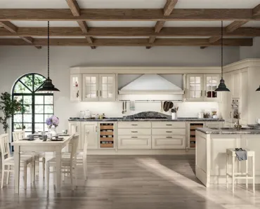 Cucina Shabby Chic angolare con penisola Baltimora in Frassino Bianco di Scavolini