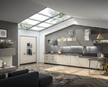 Cucina su misura ad angolo con penisola Sax in decorativo Noce Neutral e Polvere di Scavolini